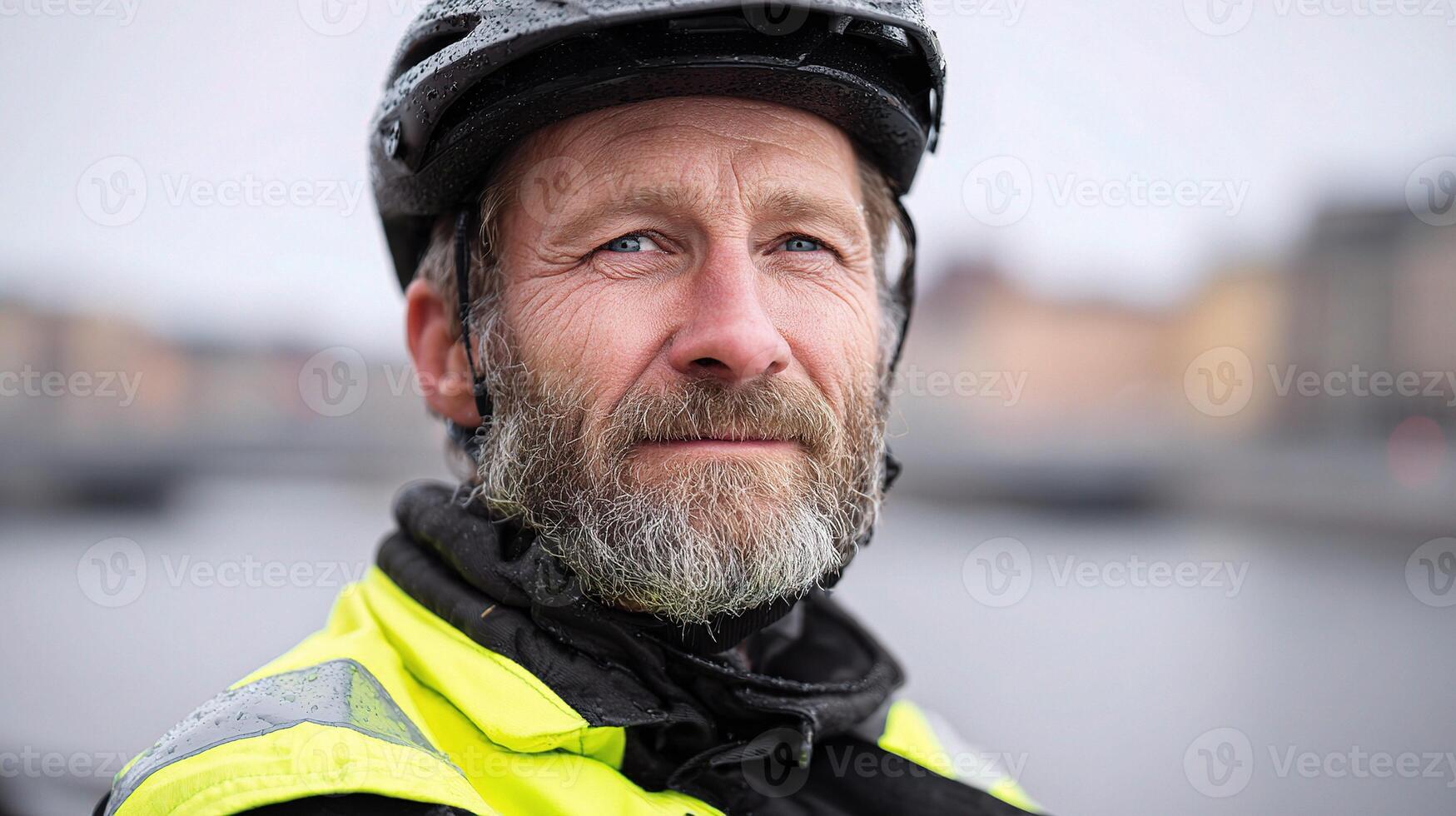 A man with a beard and a helmet on photo