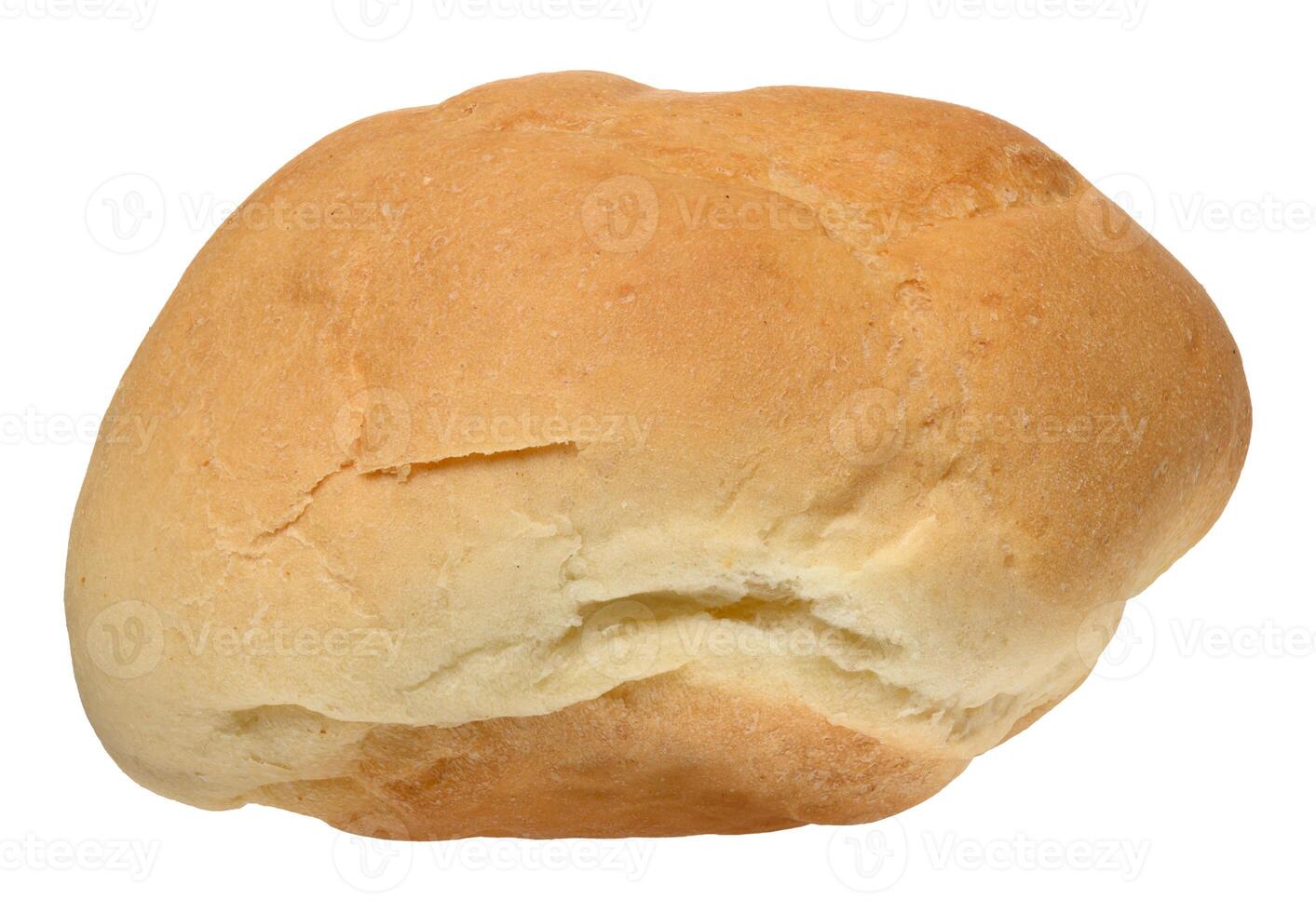 One fresh round bread bun, golden brown color, isolated on background photo