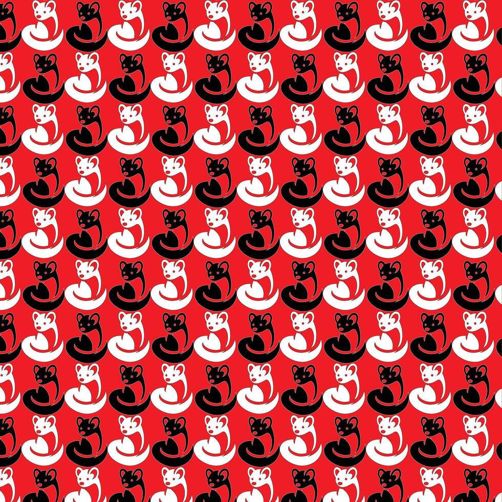 Repeating pattern of stylized black and white cats vector