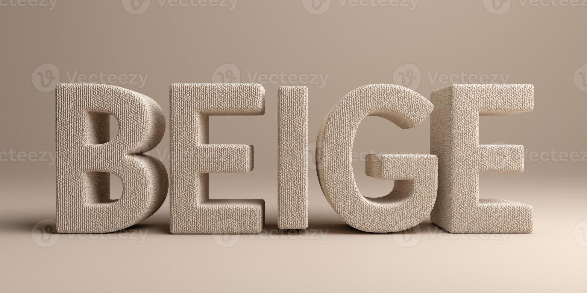 3D letters spelling BEIGE , made of matte fabric texture in soft beige tones, clean minimal background, photo