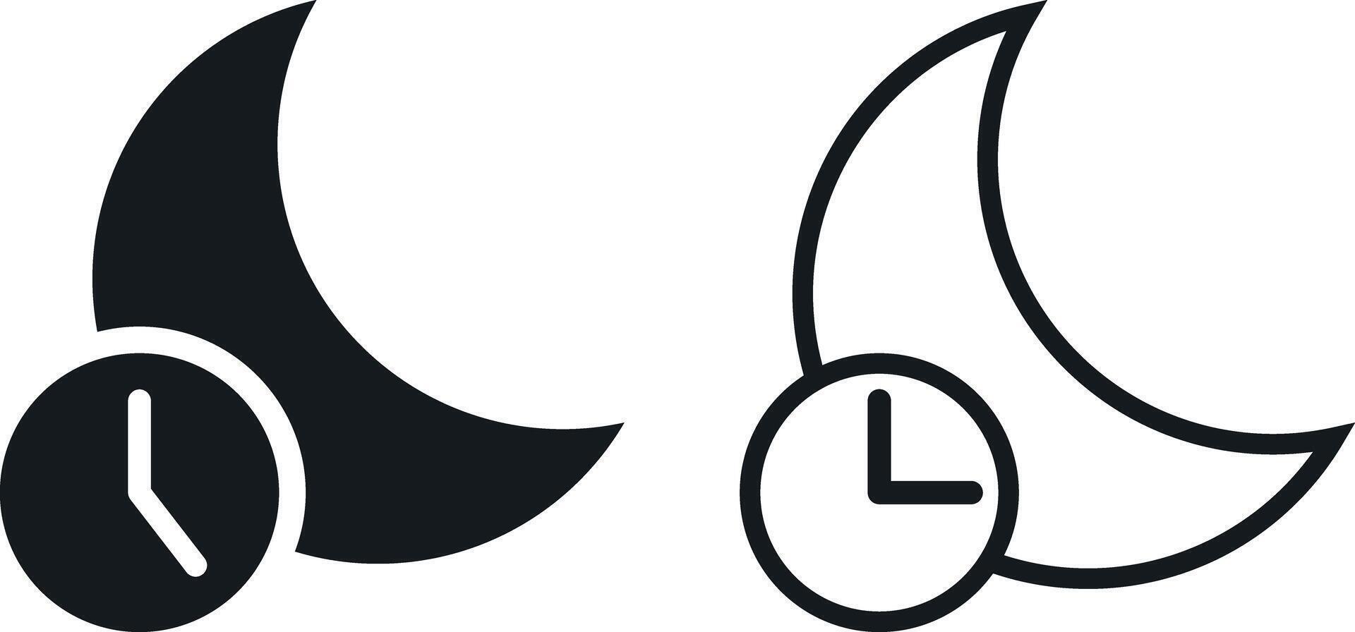 Sleeping time icon set. late night clock hour shift routine symbol in a black filled and outlined style. design in modern style vector
