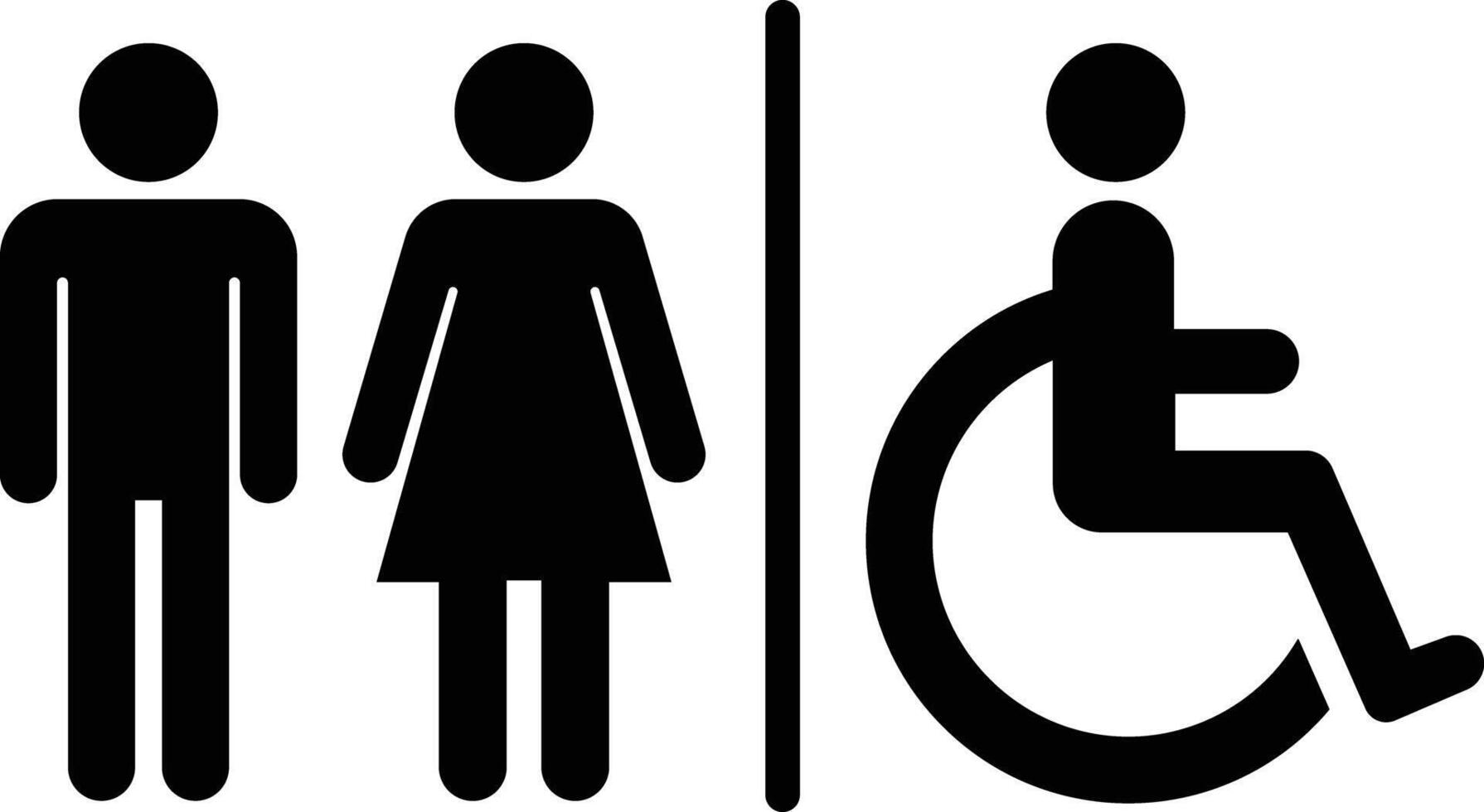Male, Female, Handicap toilet sign. Male and female unisex toilet. Handicapped symbol. Bathroom sign isolated. man and woman in a wheelchair. vector