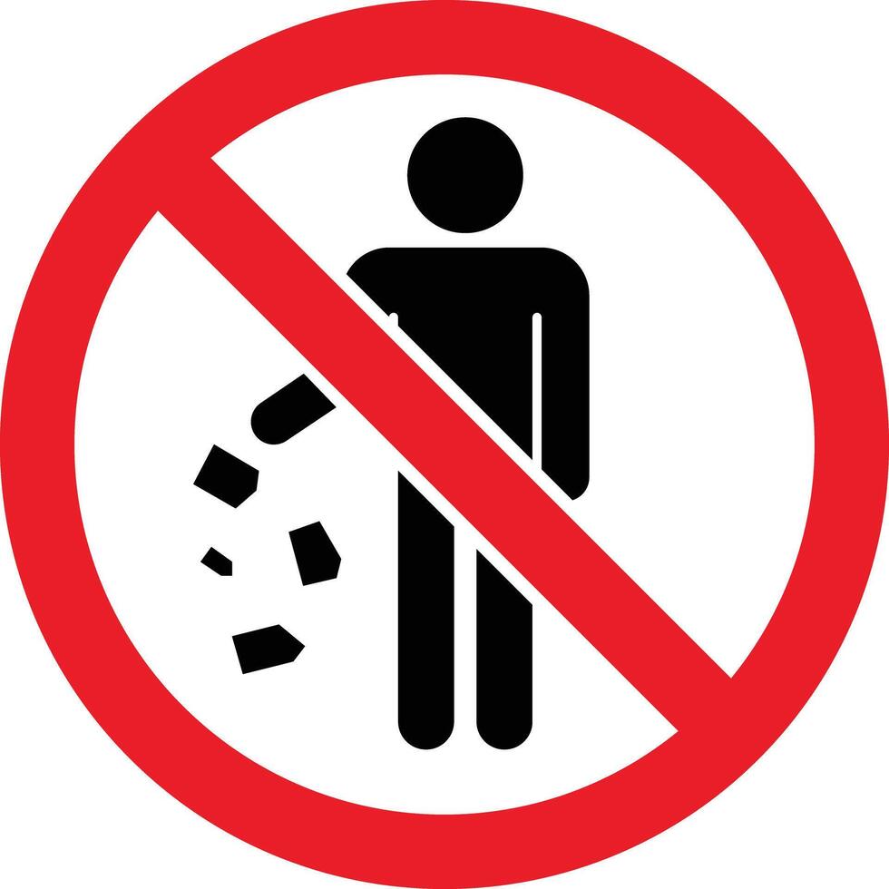 No littering . No littering allowed sign. Red prohibition symbol indicating littering is not allowed. flat design in trendy style. vector