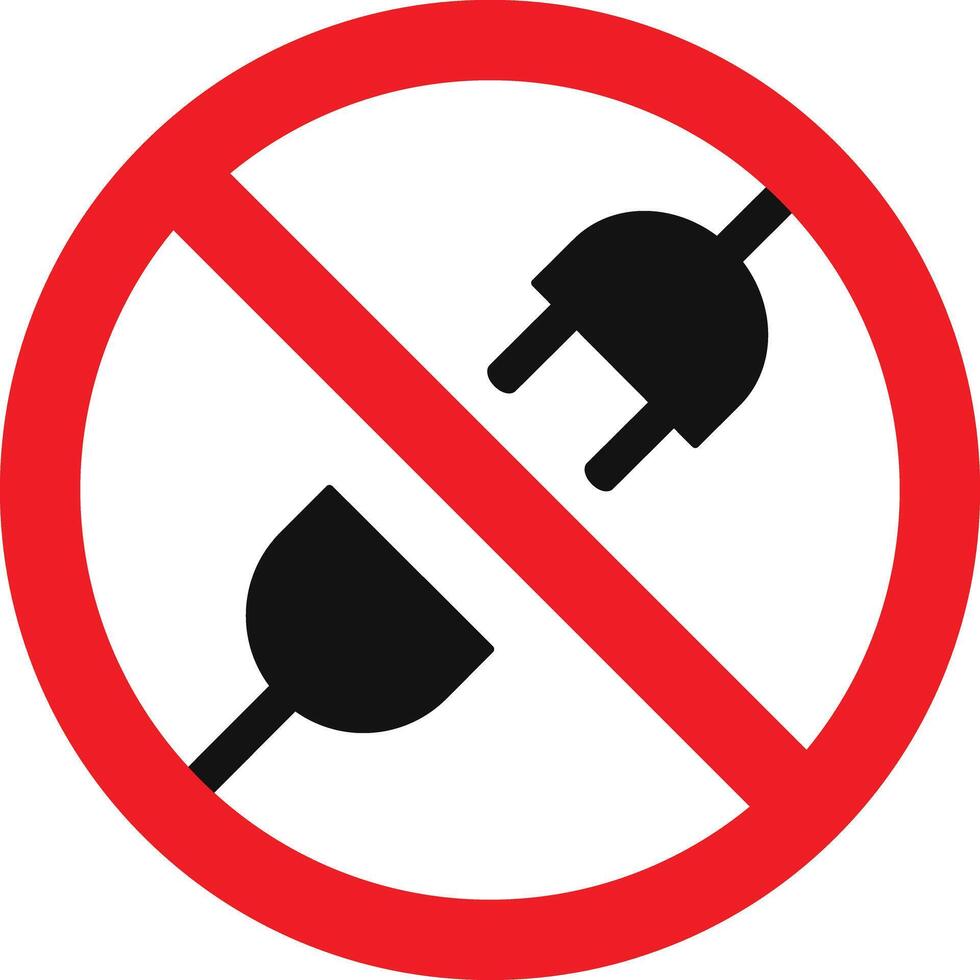 Do not unplug sign. Red warning sign showing unplugged cables, isolated on white background vector