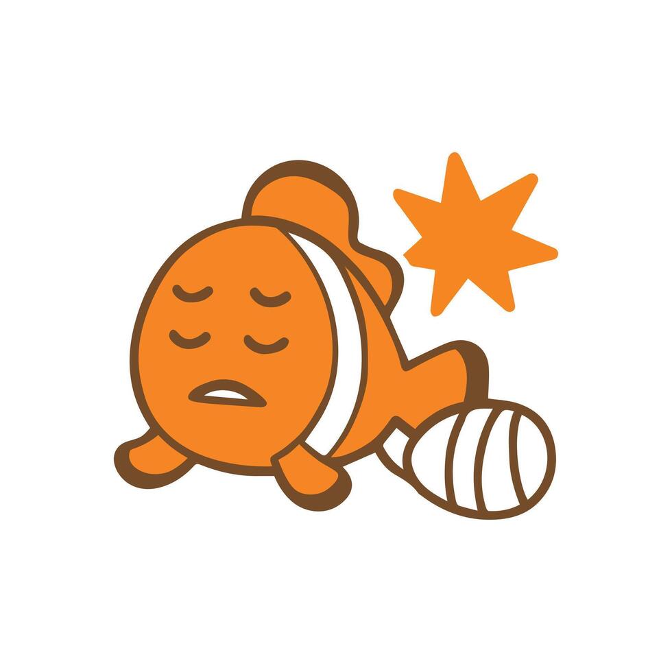 A sad cartoon clownfish with an injury vector