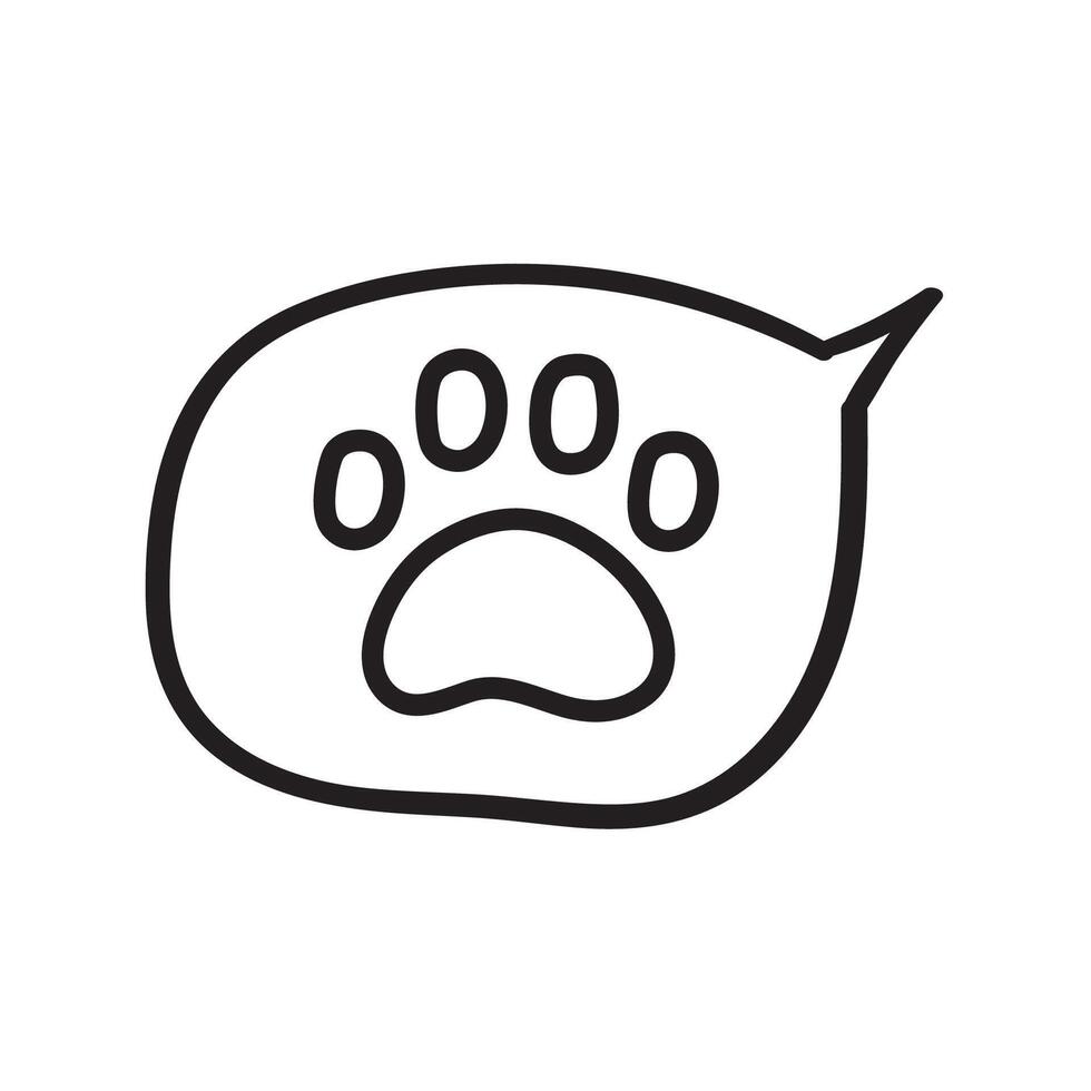 Dog paw isolated icon. Outline design. Speech bubble. Illustration on white background. vector