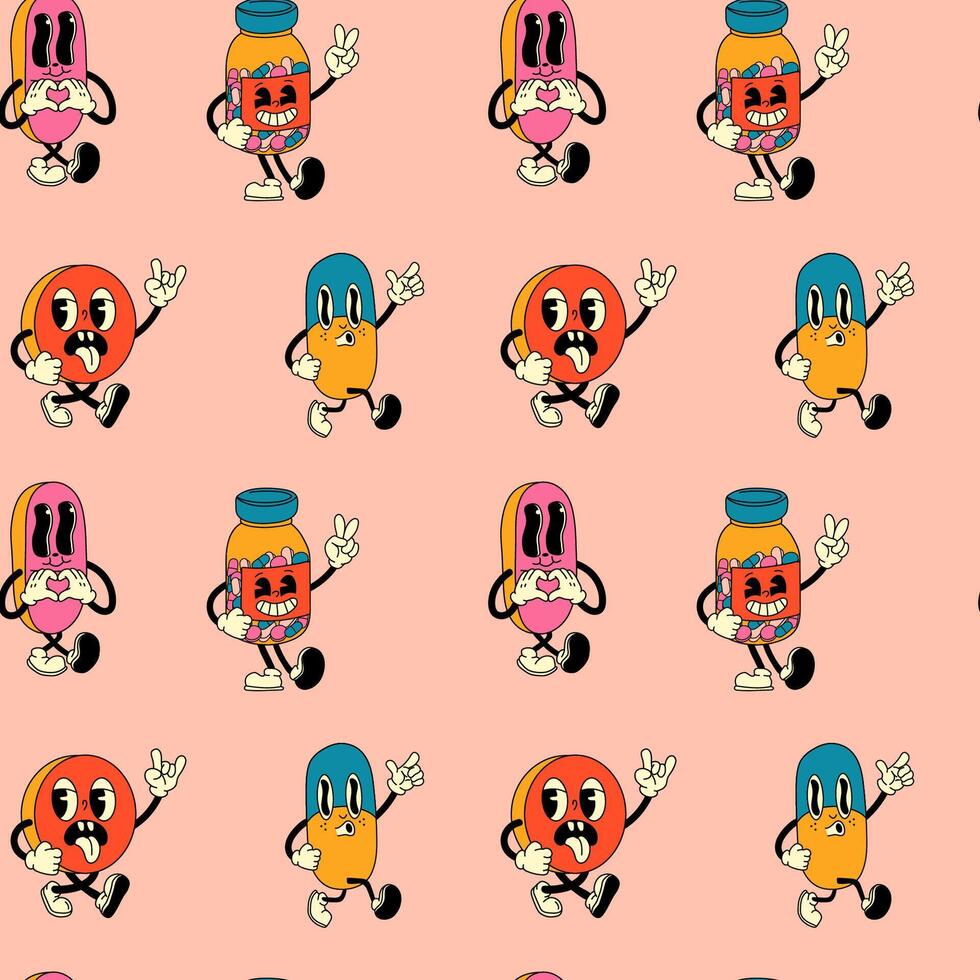 Colorful cartoon characters pattern design vector