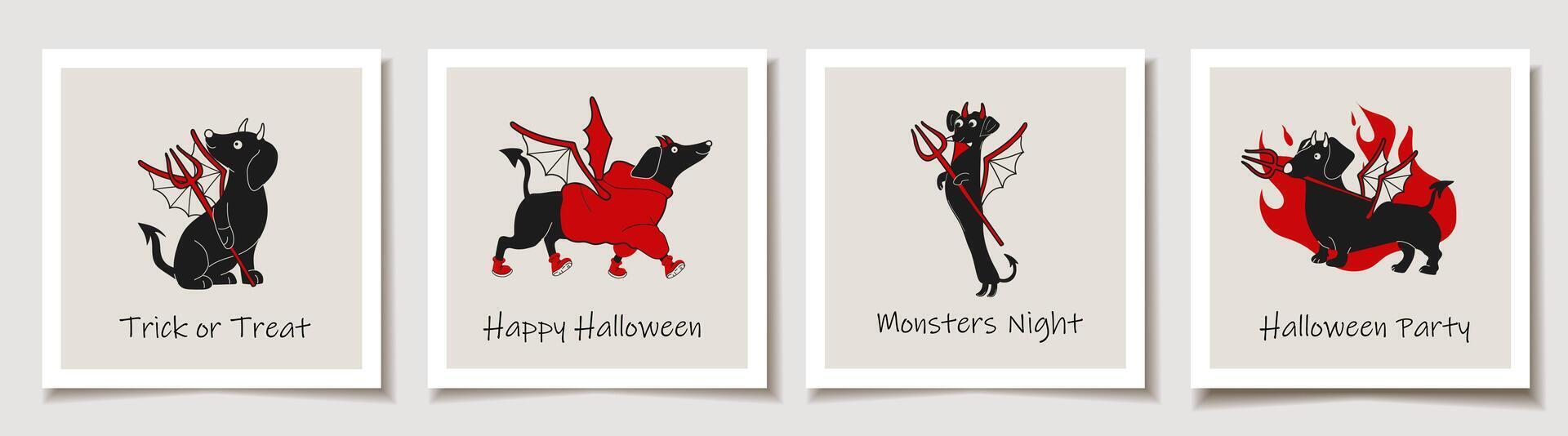 Halloween illustrations with costumed dogs vector