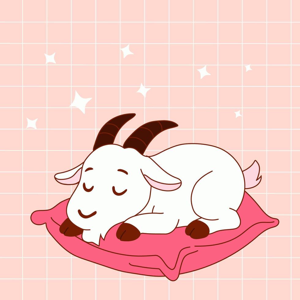Kawaii Goat Sleeping Peacefully in Cartoon Style vector