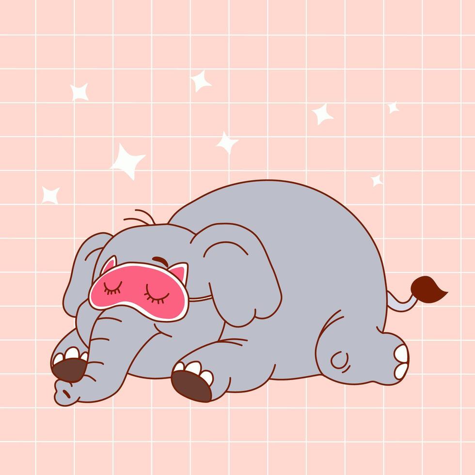 Cute Sleeping Elephant Wearing Eye Mask in Anime Styleeb vector