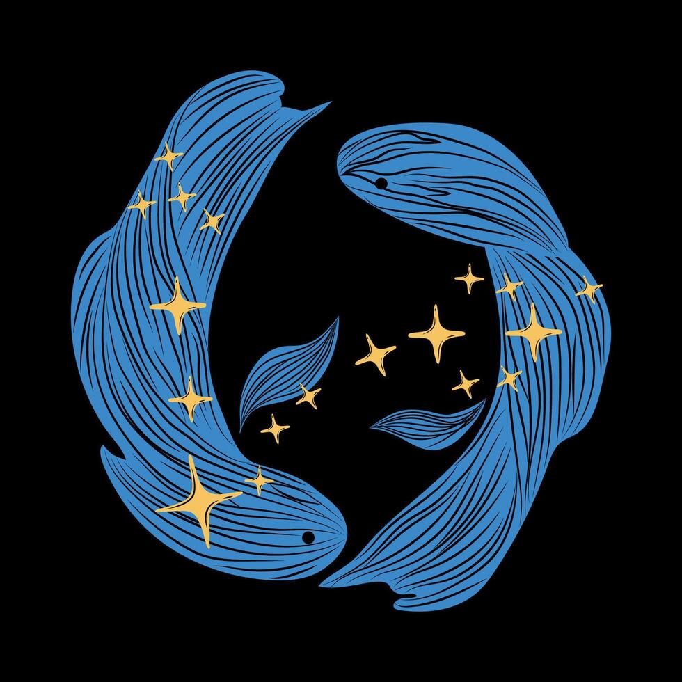 Pisces zodiac sign illustrated with mystical fish design in modern astrological style featuring celestial and magical elements vector