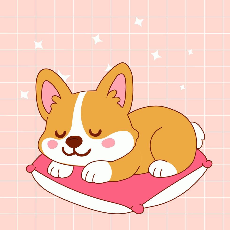 Cartoon Corgi Sleeping Peacefully on Pink Cushion vector