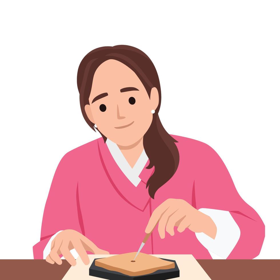 Woman with brush at workbench vector