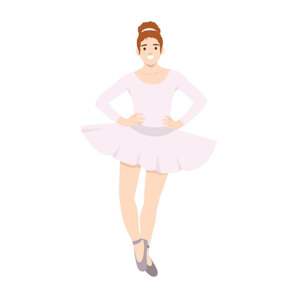 Ballerina dressed in a soft pink tutu stands gracefully with hands on hips. vector