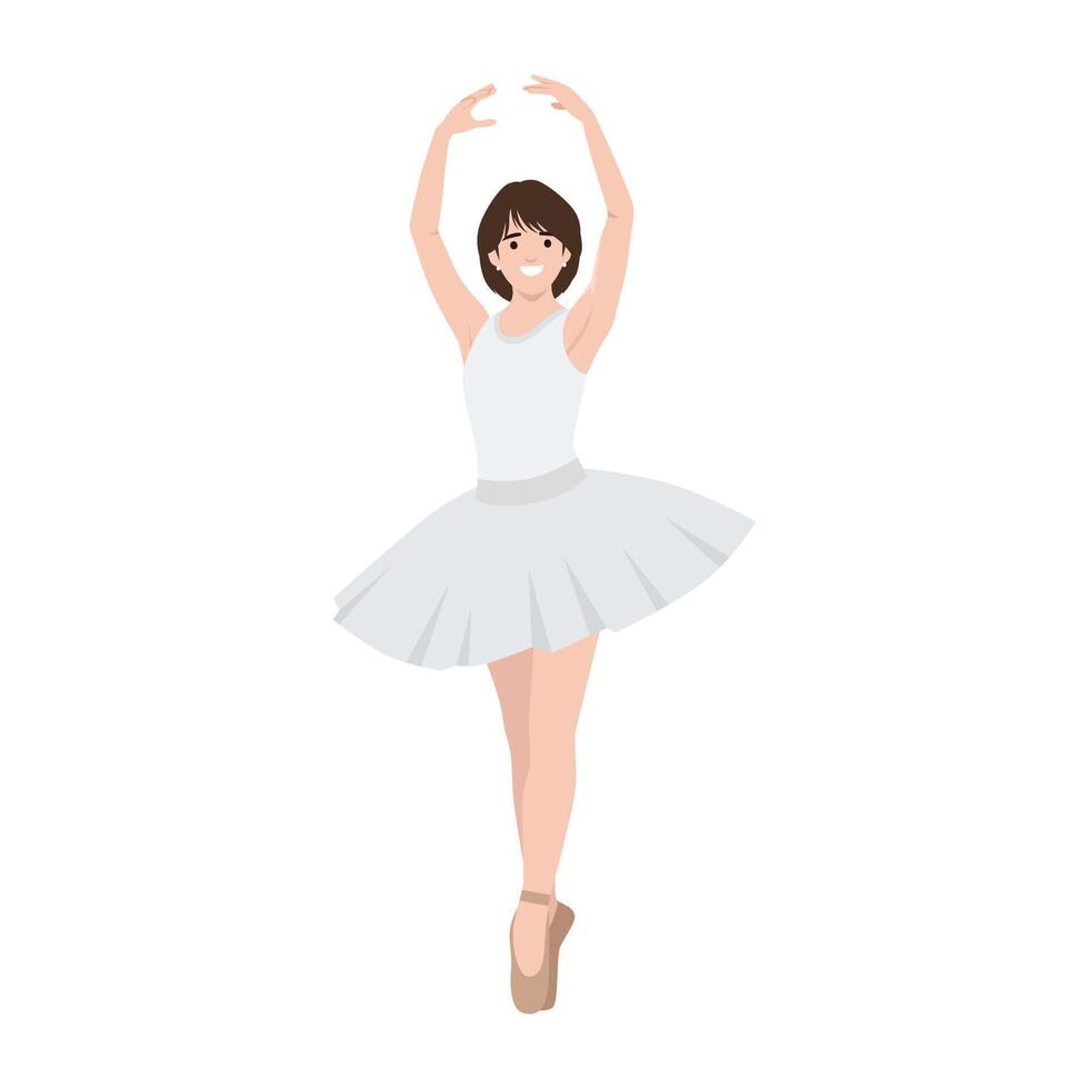 Ballerina in a white tutu gracefully holds a classic ballet pose. vector