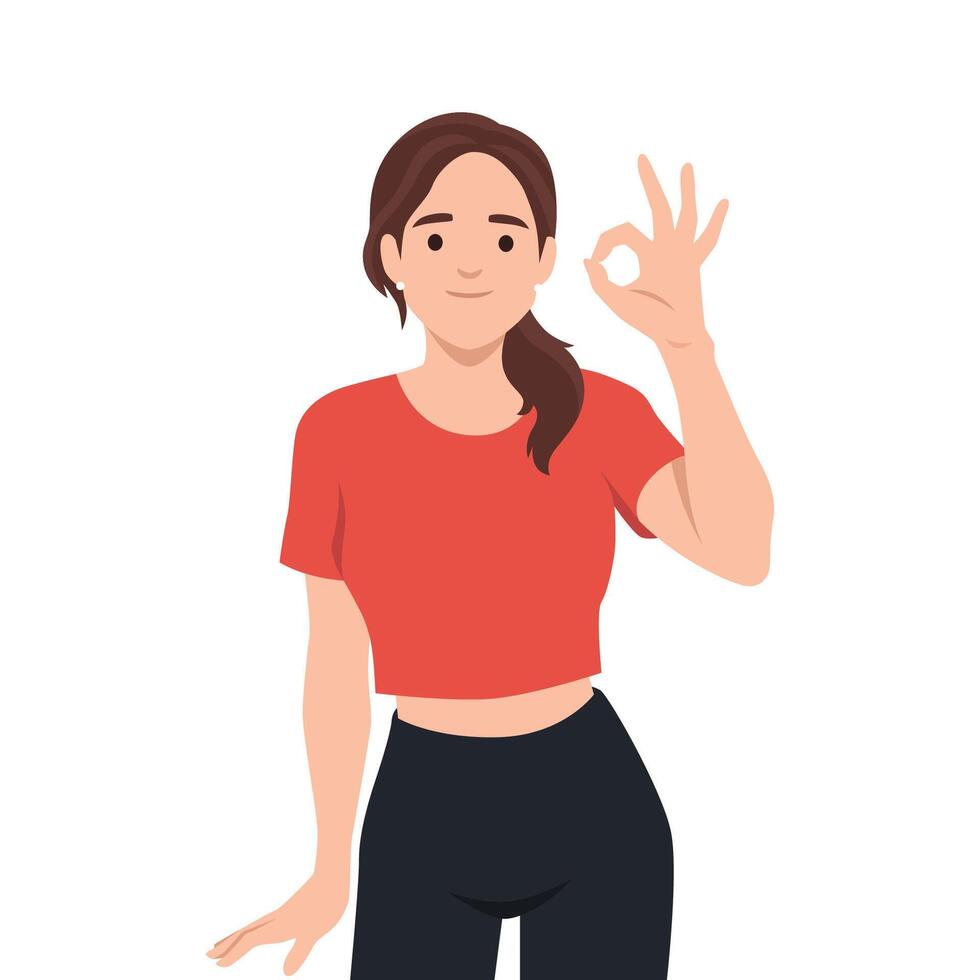 Smiling Woman Making OK Hand Sign. vector
