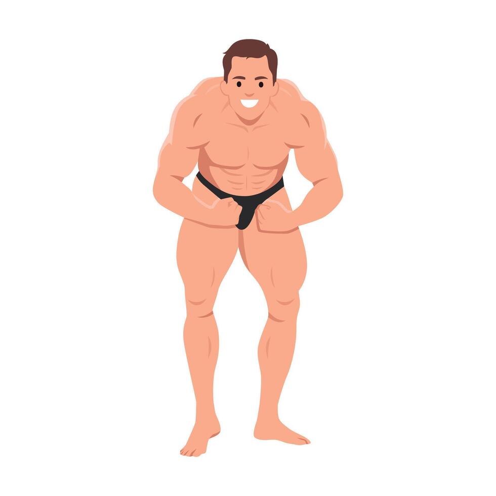Muscular man proudly displays his physique in a classic bodybuilding stance. vector