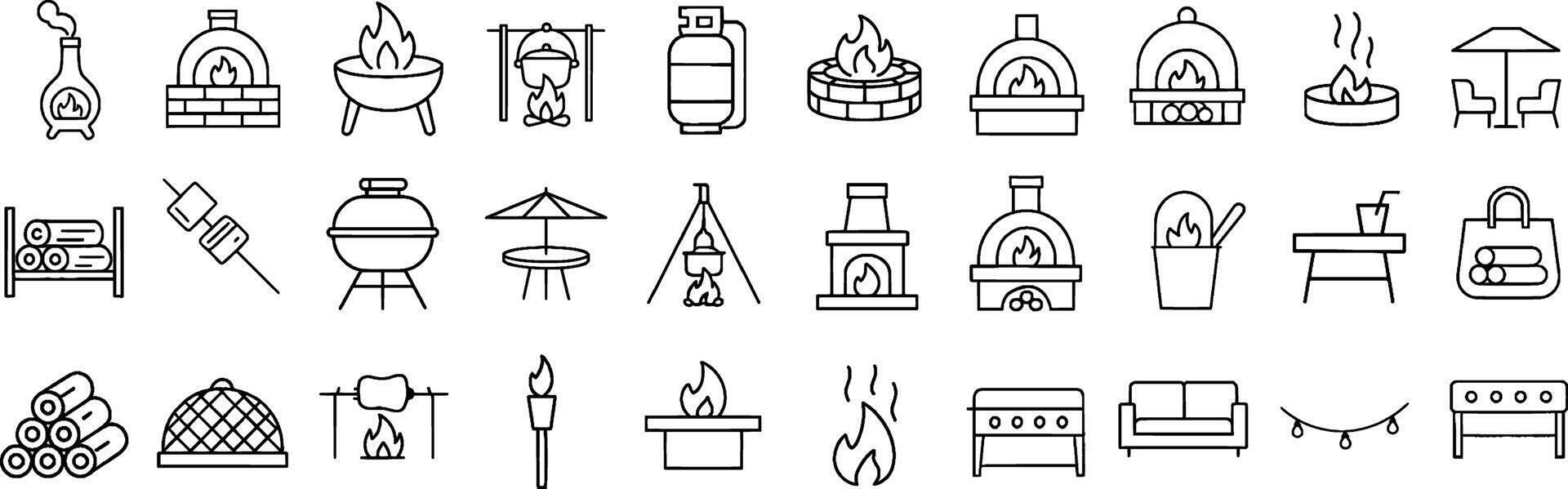 Collection of fire-themed line icons vector