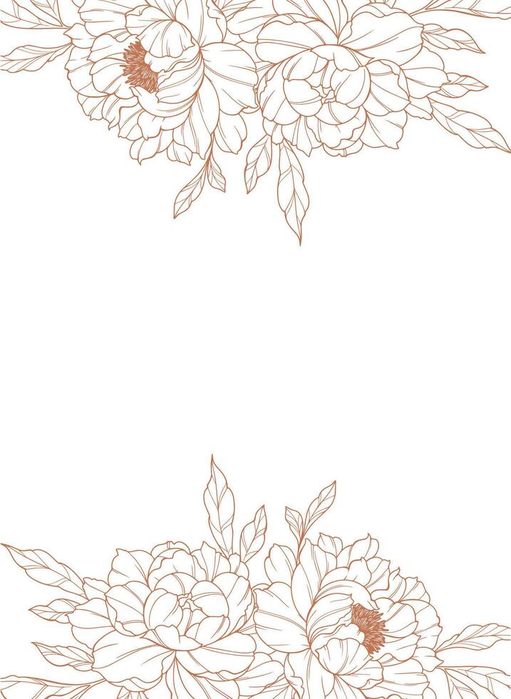 Peony Line Art Border Frame. Trendy floral peony bouquets and flowers. Botanical Line Drawing Peony Collection. Hand drawn line art peony flowers. Luxury Line Floral Art. Peony Outline vector
