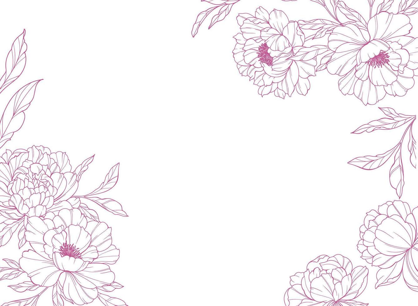 Peony Frame Line Art. Trendy floral peony bouquets and flowers. Botanical Line Drawing Peony Collection. Hand drawn line art peony flowers. Luxury Line Floral Art. Peony Outline vector