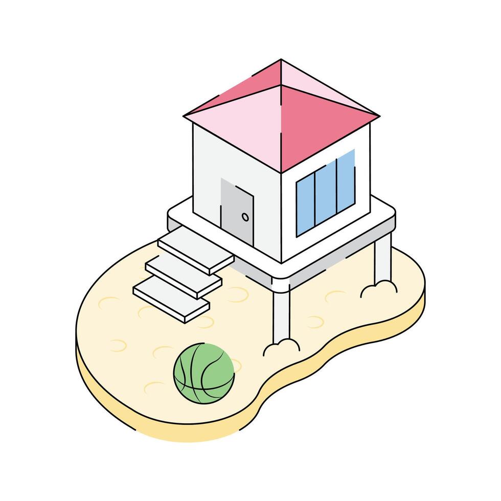 A premium isometric icon showing beach lodge exterior vector
