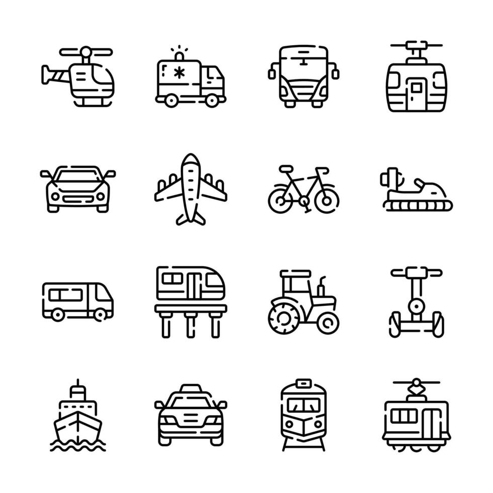 Get this modern bundle of transport outline style icons vector