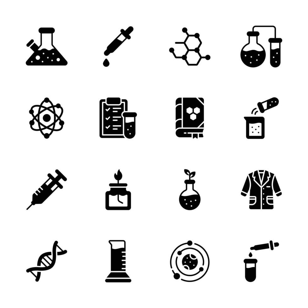 Latest Pack of Chemistry Lab Glyph Icons vector