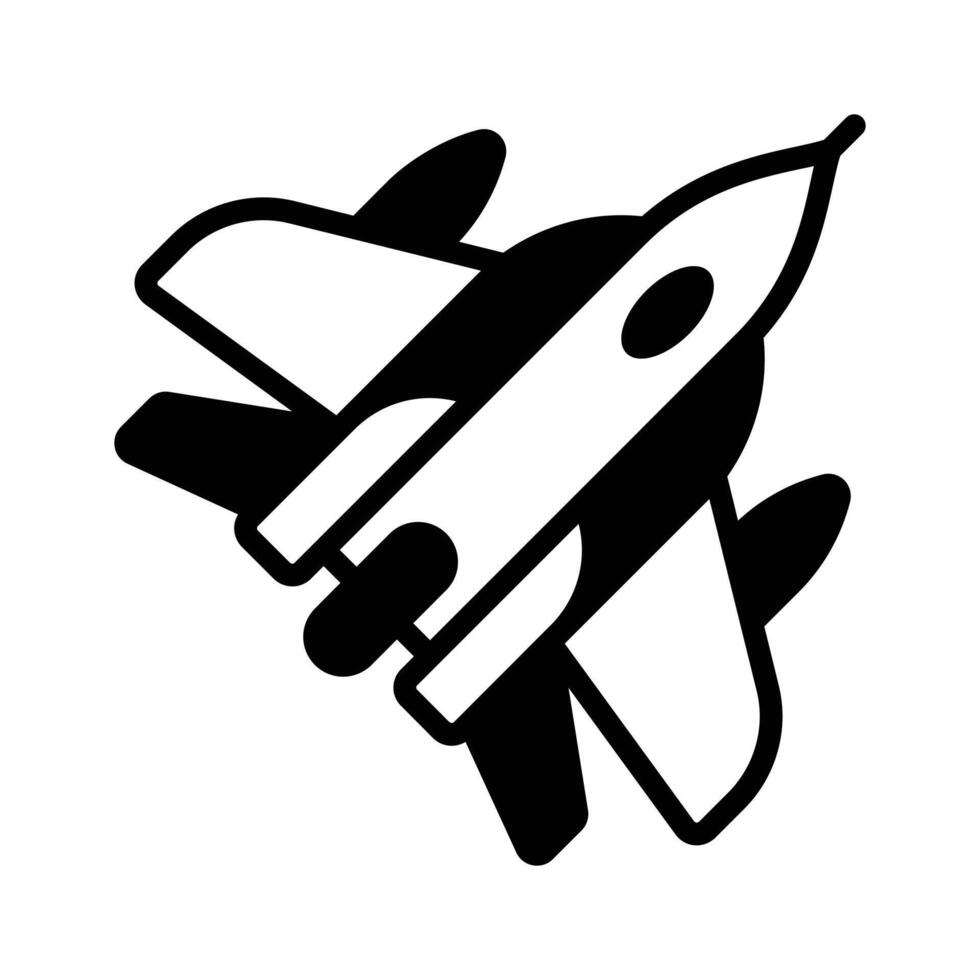 A modern glyph icon of flying passenger jet. vector