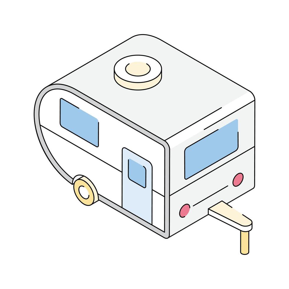 A well crafted isometric icon of mobile camper van vector