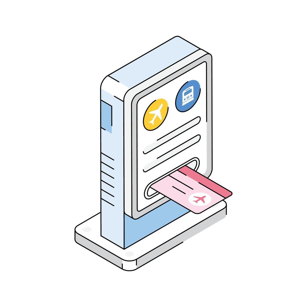A trendy isometric icon showing ticket terminal system vector