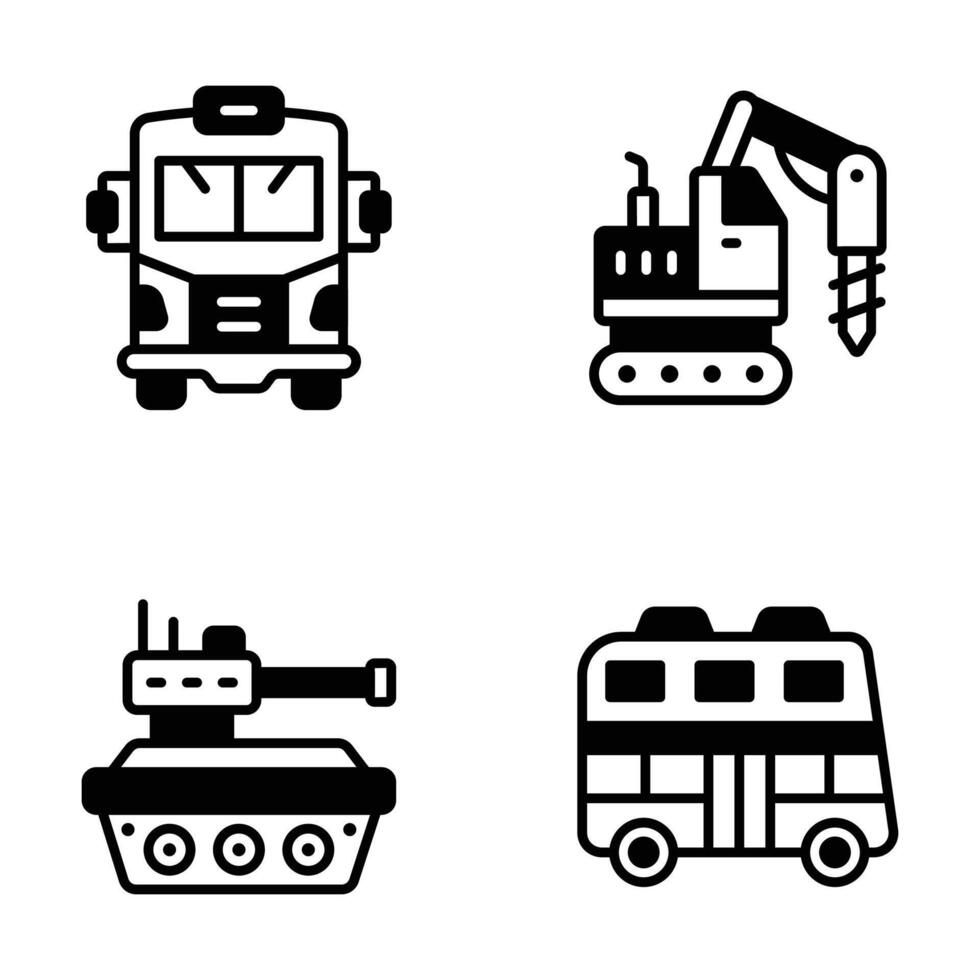 Check this handy set of transport rides glyph style icons vector