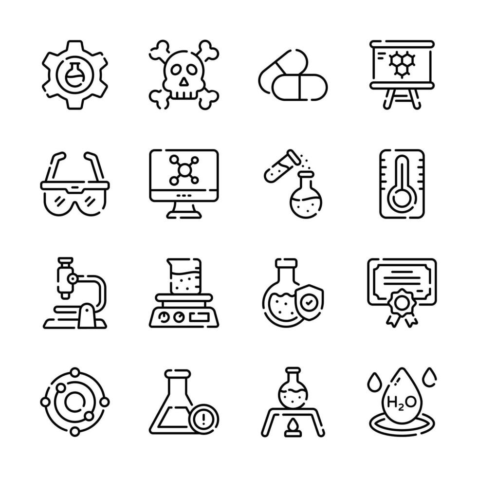 Here is a latest collection of science lab and chemistry line icons vector