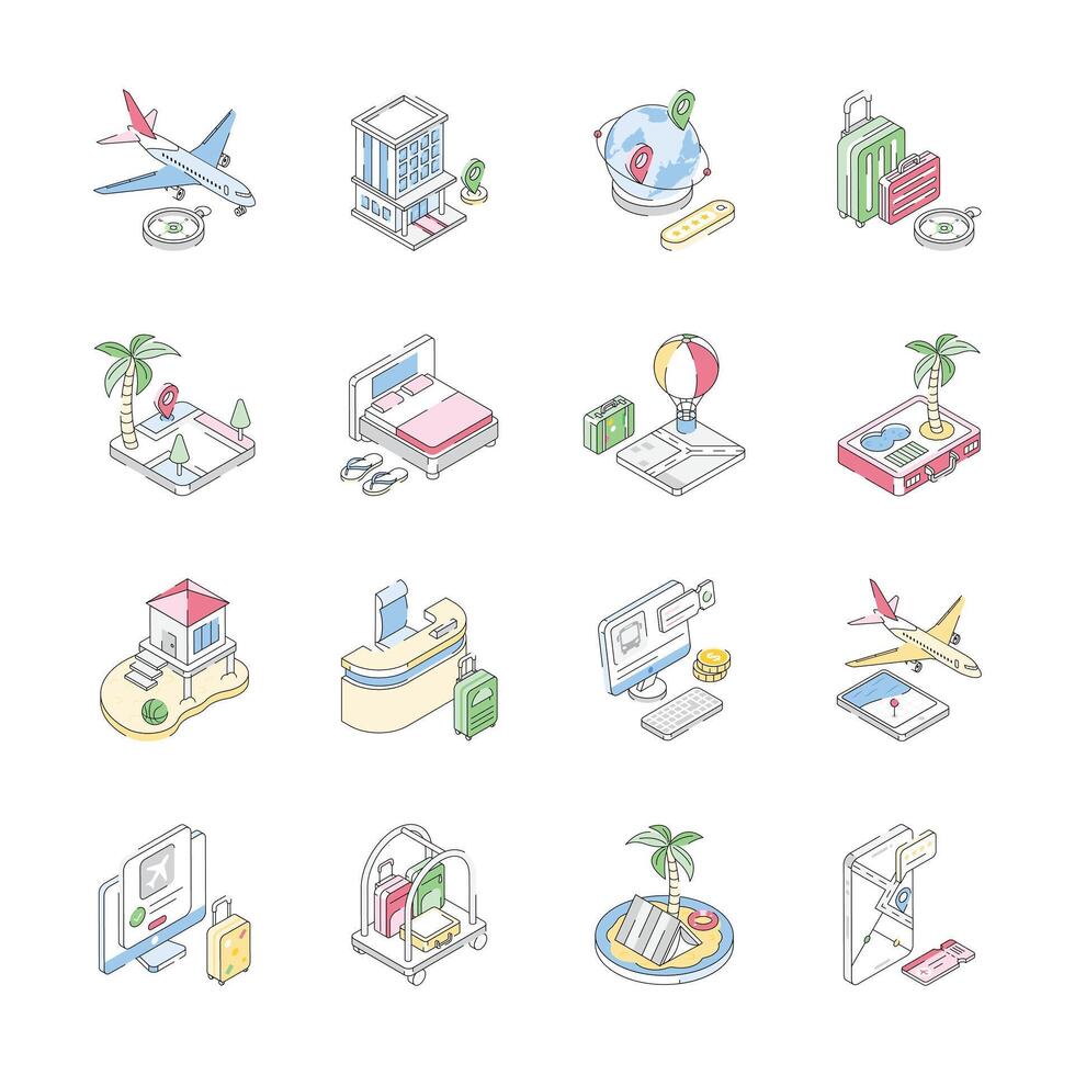 Travel icons collection for adventurous designs vector