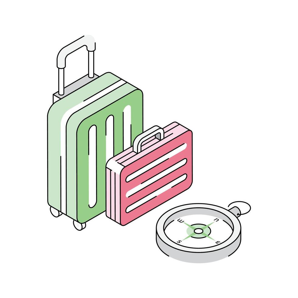 Grab this isometric icon of stylish travel bags with compass vector