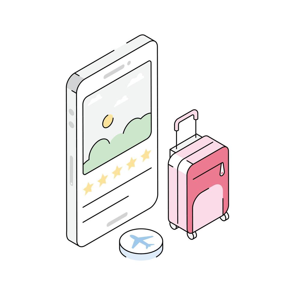 A modern isometric icon showing a travel app interface vector