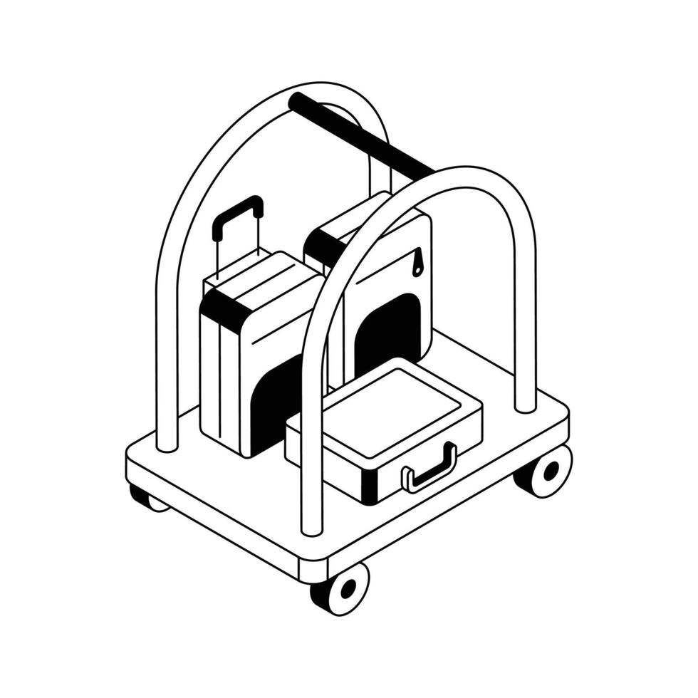 A captivating isometric icon of luggage trolley cart. vector