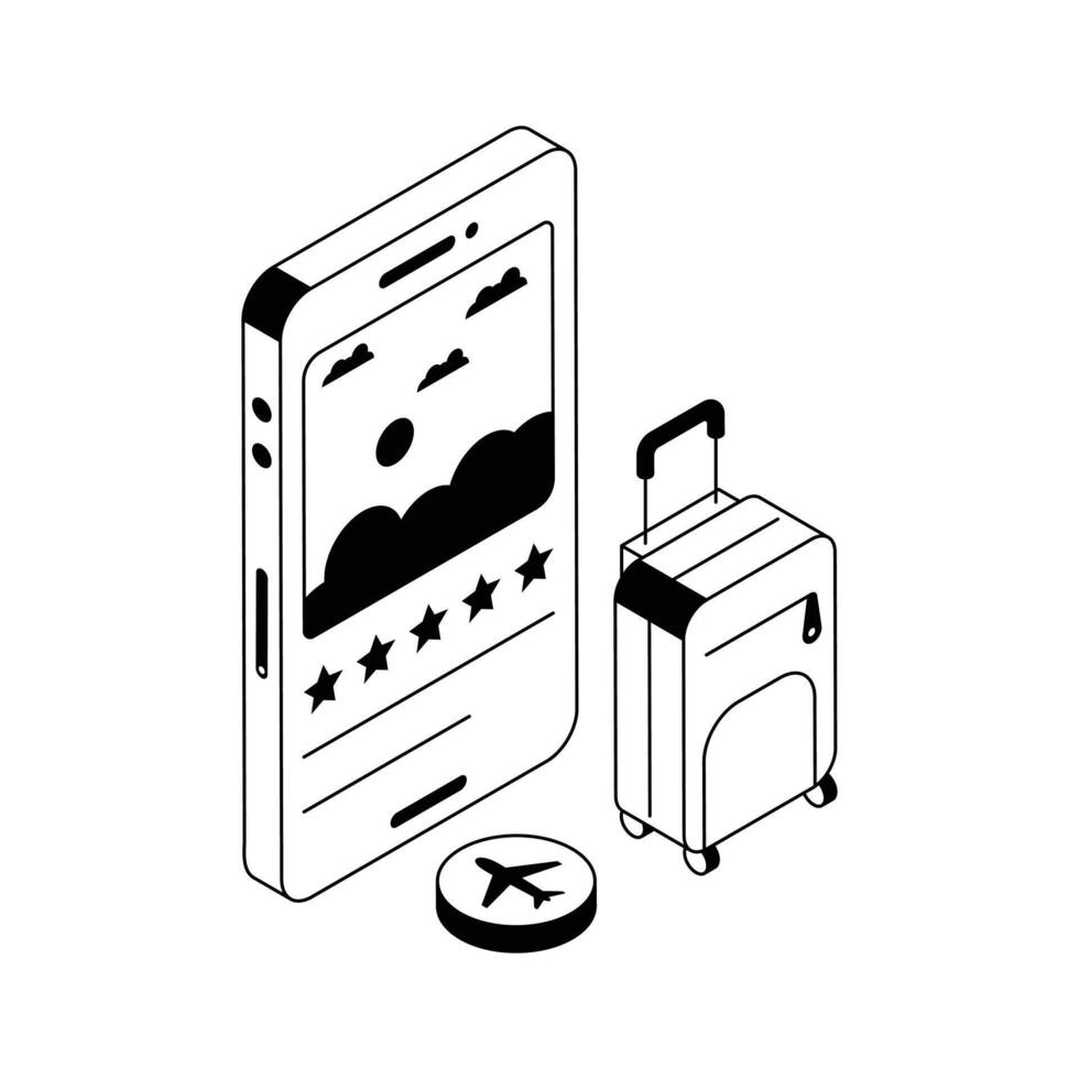 A modern isometric icon showing a travel app interface. vector