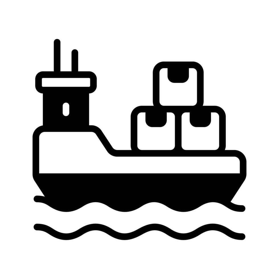 Easy to edit glyph icon of international cargo ship. vector
