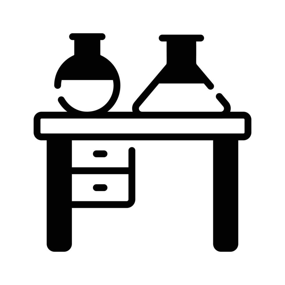 Lab table icon creatively designed in glyph style. vector