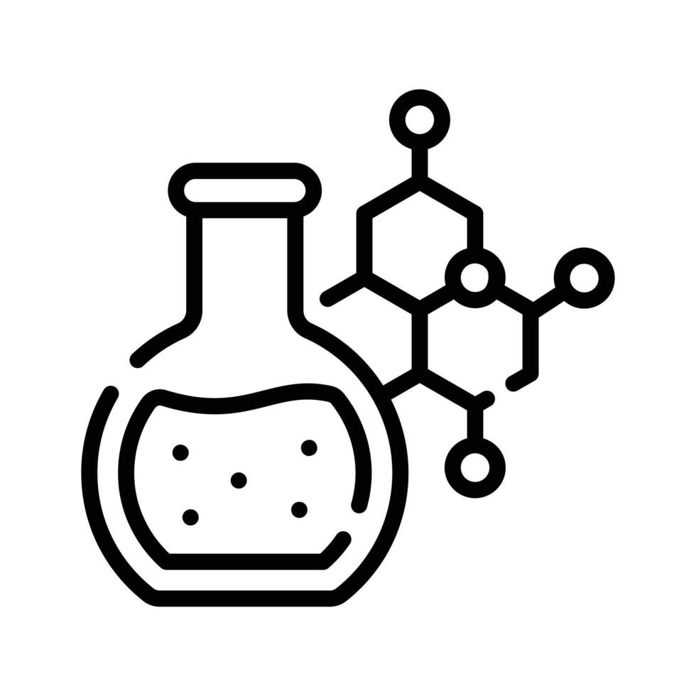A linear style icon of organic chemistry flask with compound structure vector