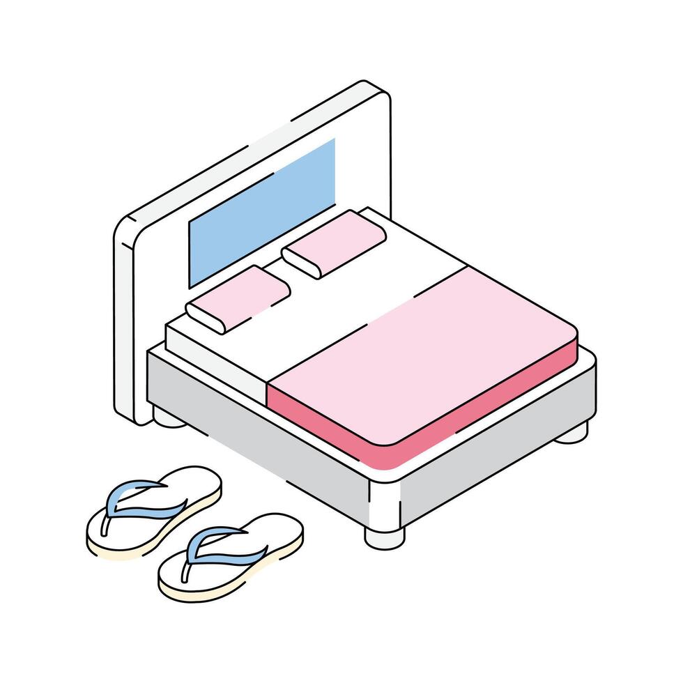 A trendy isometric icon depicting hotel bed comfort vector