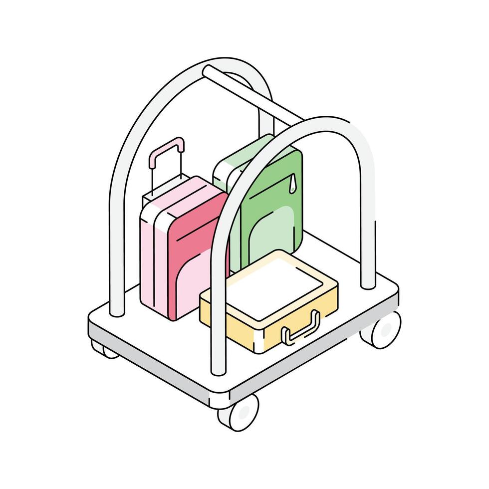 A captivating isometric icon of luggage trolley cart vector