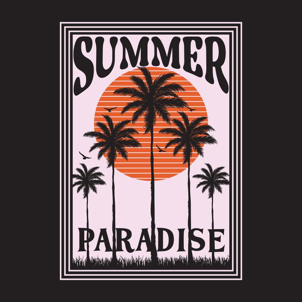 Summer Paradise. Summer vibes artwork. Sunshine paradise graphic print design. Surf club design. vector