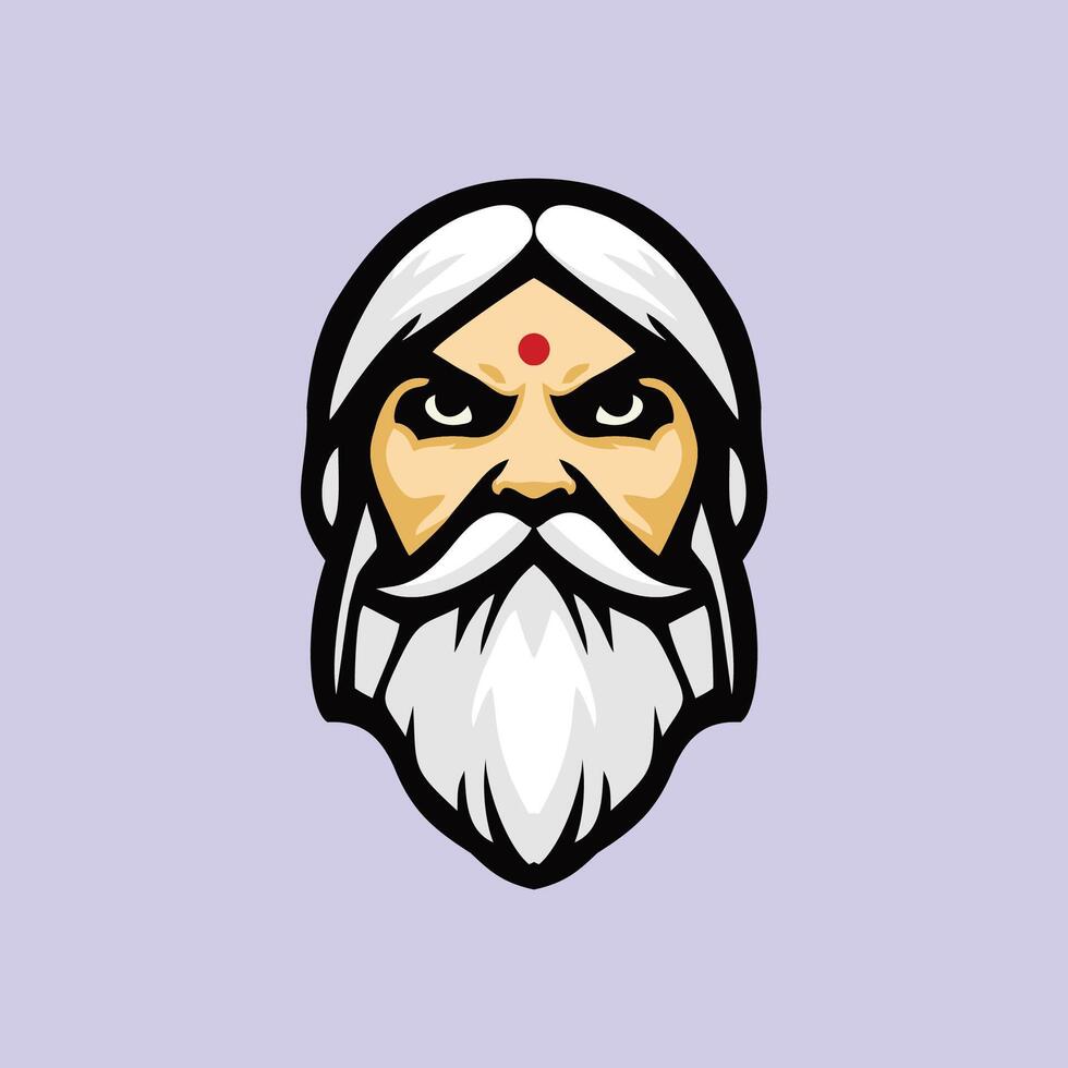 An old man with a beard and a red dot on his forehead vector