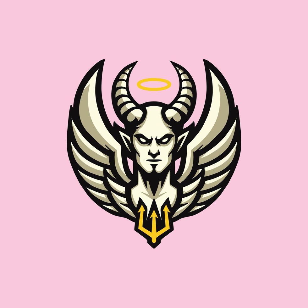 A horned demon with wings and an angel's halo vector