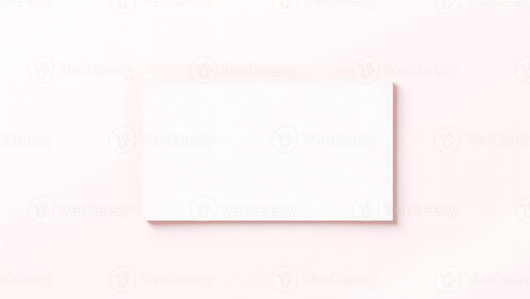 A clean white rectangular card casting a subtle shadow on a soft pink background isolated photo