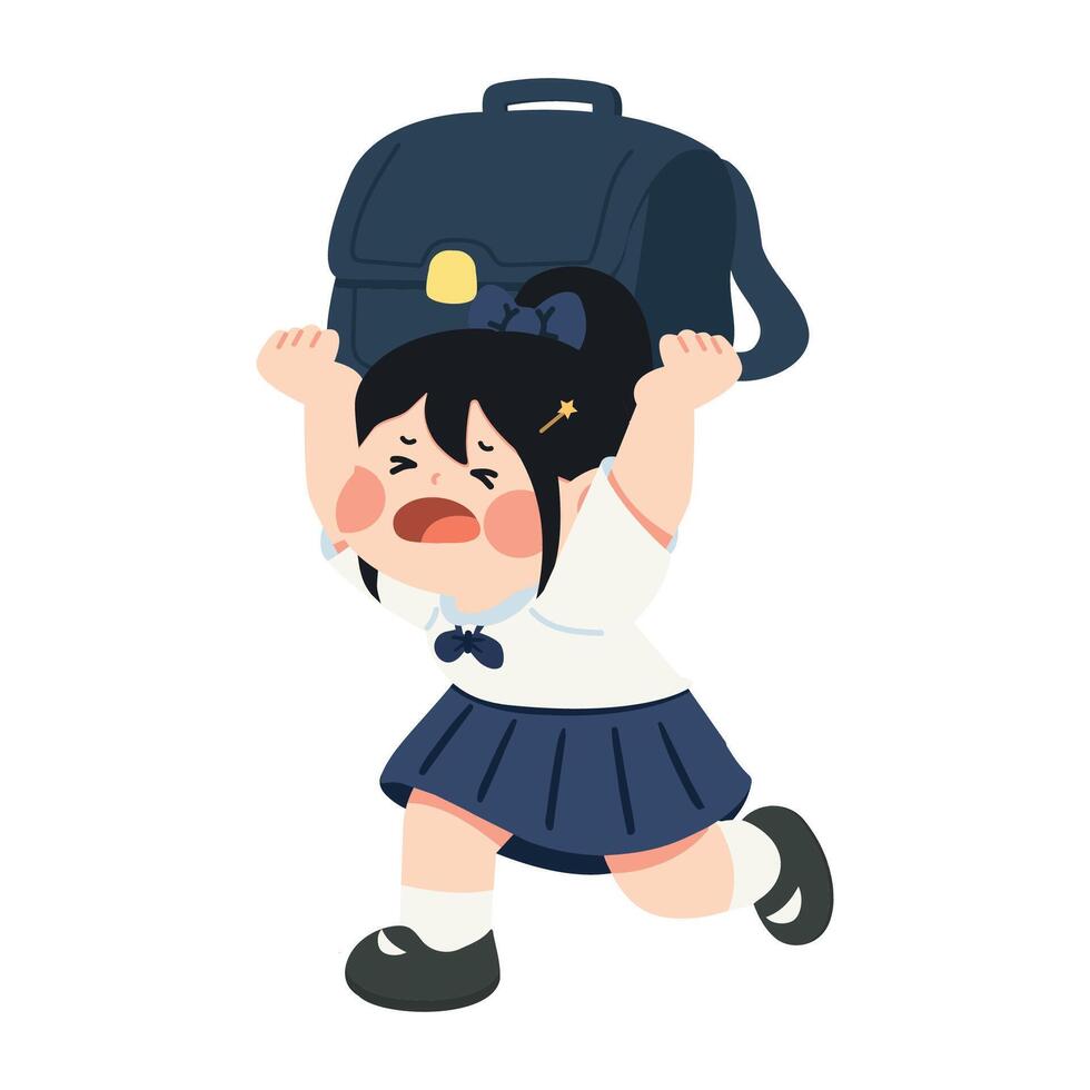 Cartoon girl with big backpack vector