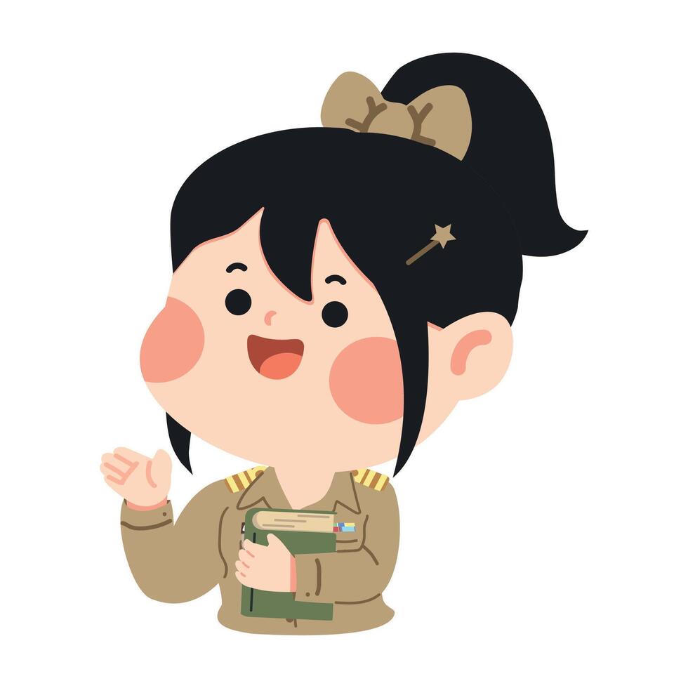 Cartoon military character with books vector