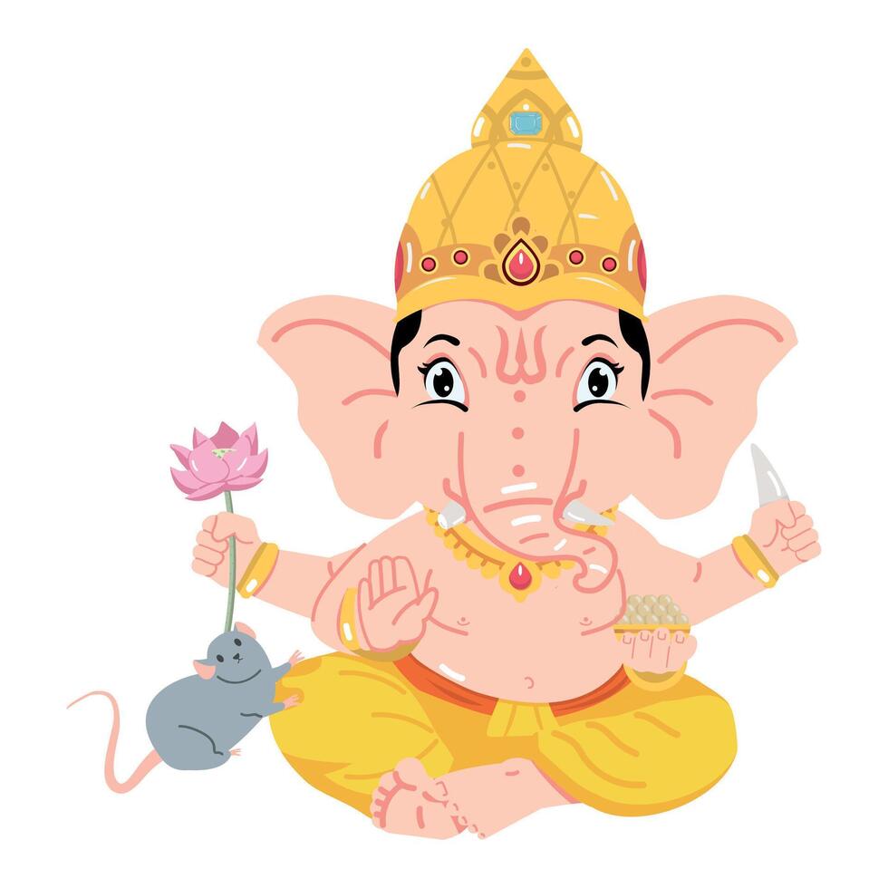 Lord Ganesha with a mouse and lotus vector