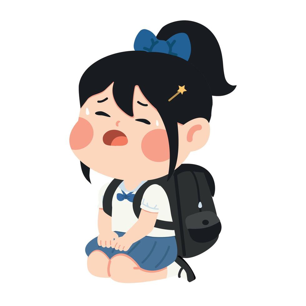 Student sitting with heavy backpack vector